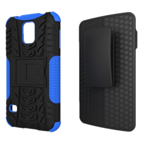 Wholesale Samsung Galaxy S5 Rugged Hybrid Case Stand and Holster Clip (Blue)